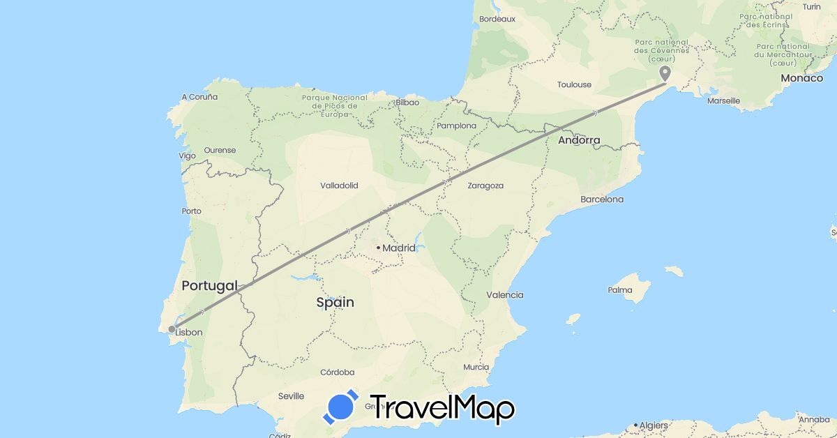 TravelMap itinerary: plane in France, Portugal (Europe)